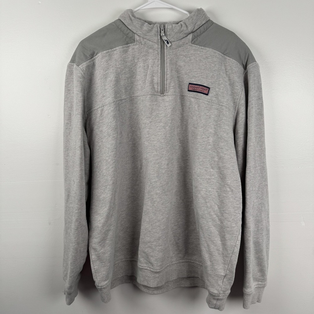 Vineyard Vines Mens XL Quarter Zip Sweater Gray Whale Patch Pullover Cotton